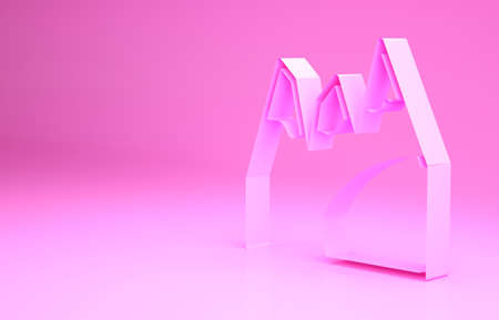 Pink Mountains icon isolated on pink background. Symbol of victory or success concept. Goal achievement. Minimalism concept. 3d illustration 3D renderの写真素材