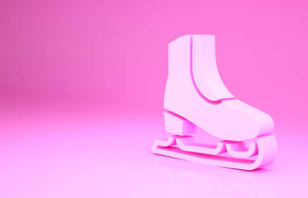 Pink Skates icon isolated on pink background. Ice skate shoes icon. Sport boots with blades. Minimalism concept. 3d illustration 3D renderの写真素材