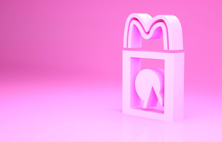 Pink Paper shopping bag icon isolated on pink background. Package sign. Minimalism concept. 3d...