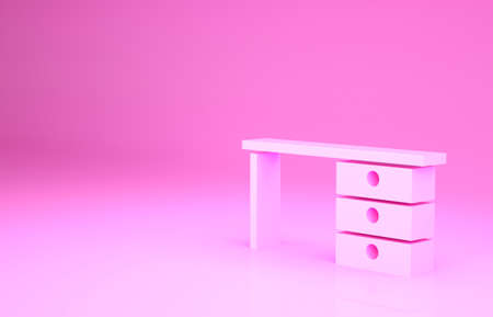 Pink Office desk icon isolated on pink background. Minimalism concept. 3d illustration 3D renderの写真素材