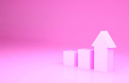 Pink Financial growth icon isolated on pink background. Increasing revenue. Minimalism concept. 3d illustration 3D renderの写真素材