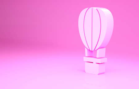 Pink Hot air balloon icon isolated on pink background. Air transport for travel. Minimalism concept. 3d illustration 3D renderの写真素材