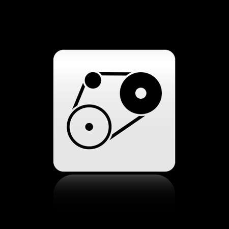 Black Timing belt kit icon isolated on black background. Silver square button. Vectorのイラスト素材