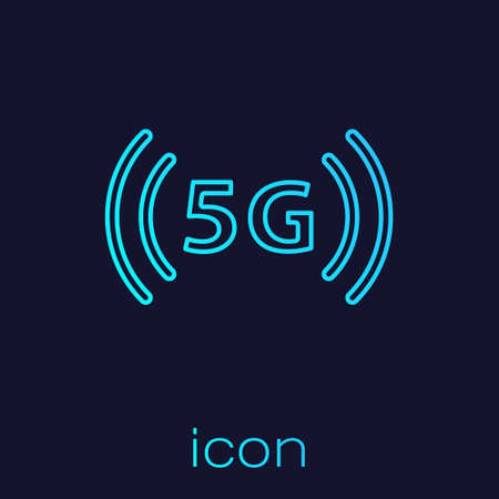 Turquoise line 5G new wireless internet wifi connection icon isolated on blue background. Global network high speed connection data rate technology. Vectorのイラスト素材