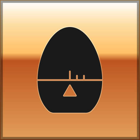 Black Kitchen timer icon isolated on gold background. Egg timer. Cooking utensil. Vectorのイラスト素材