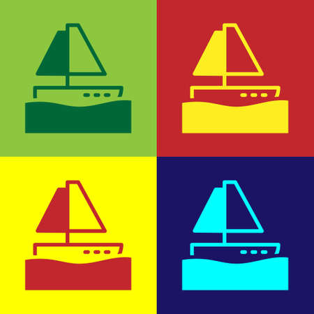 Pop art Yacht sailboat or sailing ship icon isolated on color background. Sail boat marine cruise travel. Vectorのイラスト素材