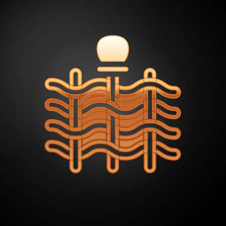 Gold Wicker fence of thin rods with old clay jars icon isolated on black background. Vectorのイラスト素材