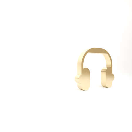 Gold Headphones icon isolated on white background. Earphones. Concept for listening to music, service, communication and operator. 3d illustration 3D renderの写真素材