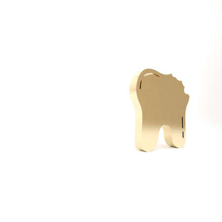Gold Broken tooth icon isolated on white background. Dental problem icon. Dental care symbol. 3d illustration 3D renderの写真素材