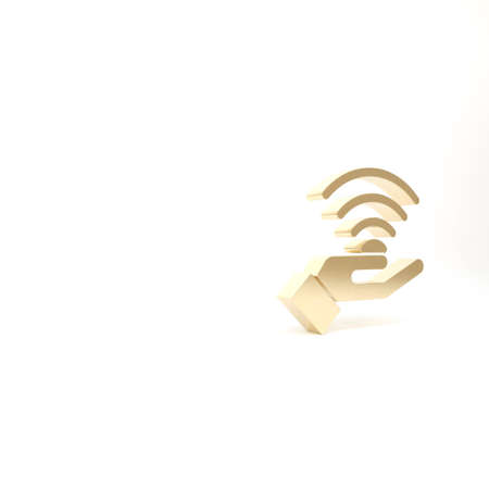 Gold 5G new wireless internet wifi connection icon isolated on white background. Global network high speed connection data rate technology. 3d illustration 3D renderの写真素材