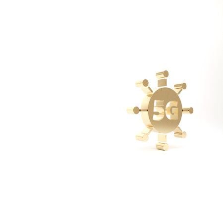 Gold 5G new wireless internet wifi connection icon isolated on white background. Global network high...