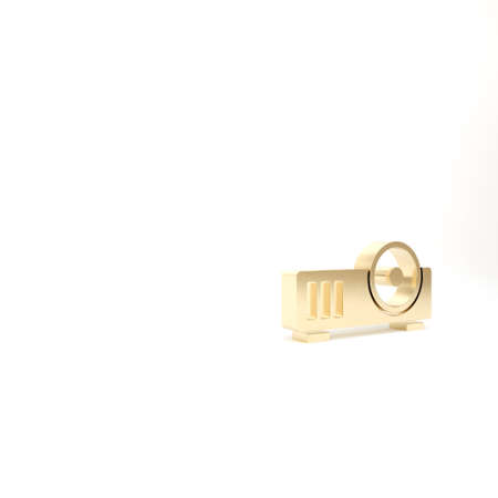 Gold Presentation, movie, film, media projector icon isolated on white background. 3d illustration 3D renderの写真素材