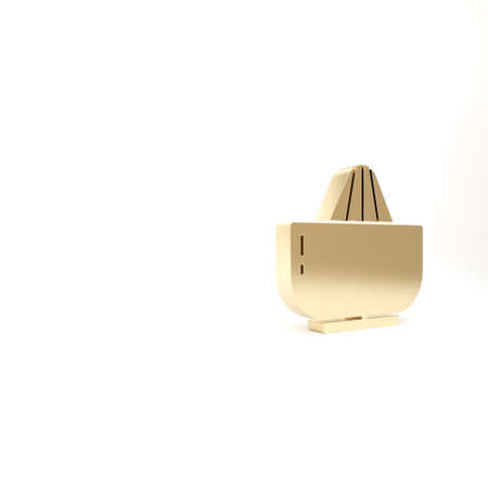 Gold Citrus fruit juicer icon isolated on white background. 3d illustration 3D renderの写真素材