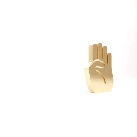 Gold Indian symbol hand icon isolated on white background. 3d illustration 3D renderの写真素材