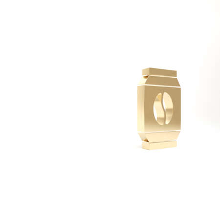Gold Bag of coffee beans icon isolated on white background. 3d illustration 3D renderの写真素材
