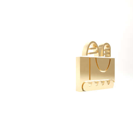 Gold French baguette bread icon isolated on white background. 3d illustration 3D renderの写真素材