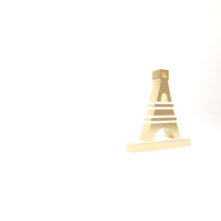 Gold Eiffel tower icon isolated on white background. France Paris landmark symbol. 3d illustration 3D renderの写真素材