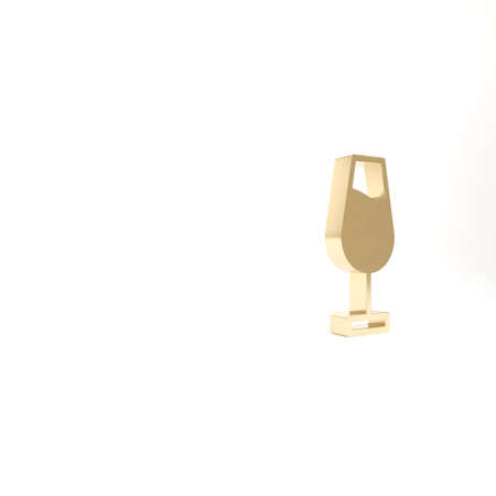 Gold Wine glass icon isolated on white background. Wineglass sign. 3d illustration 3D renderの写真素材