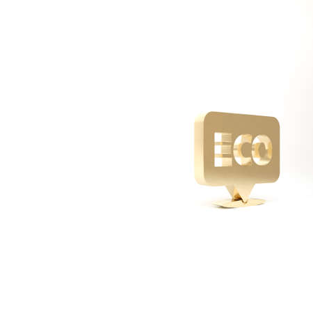 Gold Banner, label, tag, logo for eco green healthy food icon isolated on white background. Organic product. Healthy food sticker. 3d illustration 3D renderの写真素材