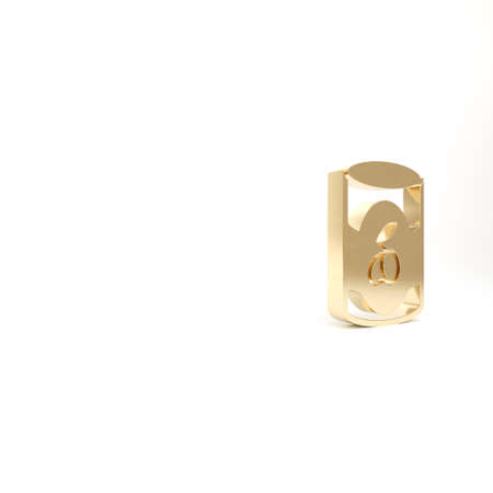 Gold Olives in can icon isolated on white background. Concept of canned food. 3d illustration 3D renderの写真素材