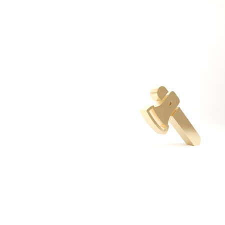 Gold Wooden axe icon isolated on white background. Lumberjack axe. 3d illustration 3D renderの写真素材