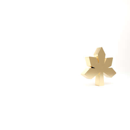 Gold Chestnut leaf icon isolated on white background. 3d illustration 3D renderの写真素材