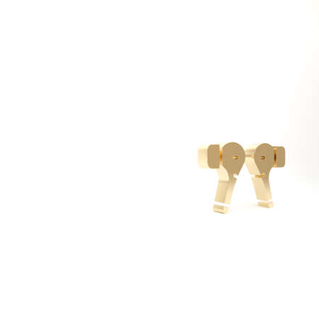 Gold Air headphones icon icon isolated on white background. Holder wireless in case earphones garniture electronic gadget. 3d illustration 3D renderの写真素材