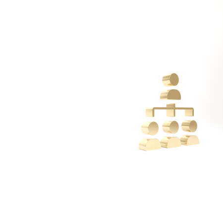 Gold Business hierarchy organogram chart infographics icon isolated on white background. Corporate organizational structure graphic elements. 3d illustration 3D renderの写真素材