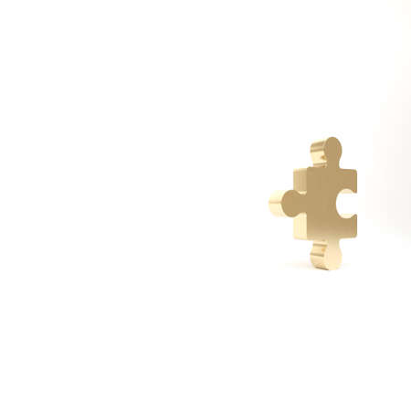 Gold Piece of puzzle icon isolated on white background. Business, marketing, finance, layout, infographics, internet concept. 3d illustration 3D renderの写真素材
