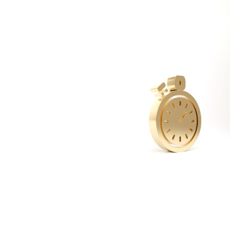 Gold Stopwatch icon isolated on white background. Time timer sign. Chronometer sign. 3d illustration...