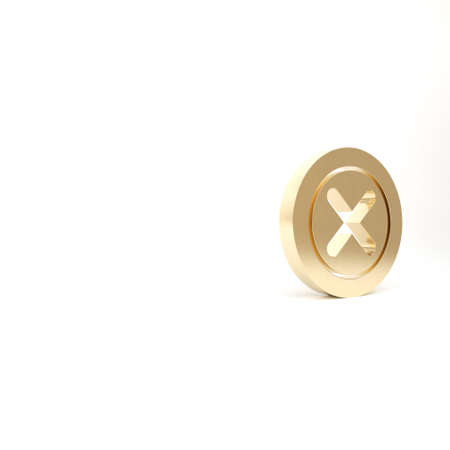Gold X Mark, Cross in circle icon isolated on white background. Check cross mark icon. 3d illustration 3D renderの写真素材