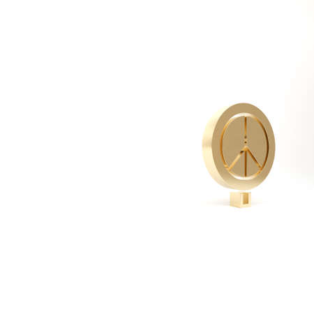 Gold Peace icon isolated on white background. Hippie symbol of peace. 3d illustration 3D renderの写真素材