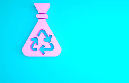 Pink Garbage bag with recycle symbol icon isolated on blue background. Trash can icon. Recycle basket sign. Minimalism concept. 3d illustration 3D renderの写真素材