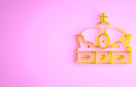 Yellow Crown of spain icon isolated on pink background. Minimalism concept. 3d illustration 3D renderの写真素材