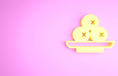 Yellow Olives on plate icon isolated on pink background. Minimalism concept. 3d illustration 3D renderの写真素材