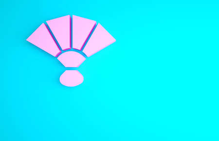 Pink Fan flamenco accessory icon isolated on blue background. Minimalism concept. 3d illustration 3D renderの写真素材