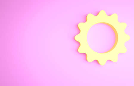 Yellow Sun icon isolated on pink background. Summer symbol. Good sunny day. Minimalism concept. 3d illustration 3D renderの写真素材