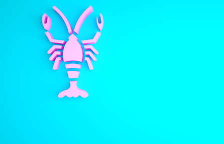 Pink Lobster icon isolated on blue background. Minimalism concept. 3d illustration 3D renderの写真素材