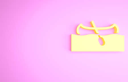 Yellow Kayak and paddle icon isolated on pink background. Kayak and canoe for fishing and tourism. Outdoor activities. Minimalism concept. 3d illustration 3D renderの写真素材