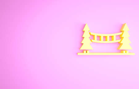 Yellow Capilano Suspension Bridge in Vancouver, Canada icon isolated on pink background. Minimalism concept. 3d illustration 3D renderの写真素材