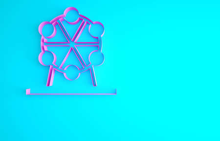 Pink Ferris wheel icon isolated on blue background. Amusement park. Childrens entertainment playground, recreation park. Minimalism concept. 3d illustration 3D renderの写真素材