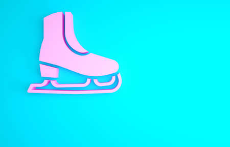 Pink Skates icon isolated on blue background. Ice skate shoes icon. Sport boots with blades. Minimalism concept. 3d illustration 3D renderの写真素材