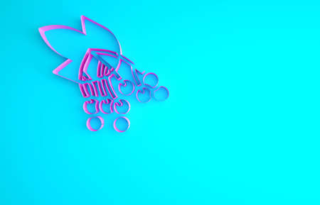 Pink Branch viburnum or guelder rose icon isolated on blue background. Healthful viburnum fruit bunch for natural vitamin. Minimalism concept. 3d illustration 3D renderの写真素材