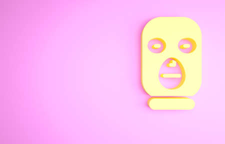 Yellow Thief mask icon isolated on pink background. Bandit mask, criminal man. Minimalism concept. 3d illustration 3D renderの写真素材