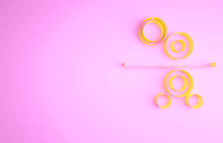 Yellow Paper roll of a printing press icon isolated on pink background. Minimalism concept. 3d illustration 3D renderの写真素材