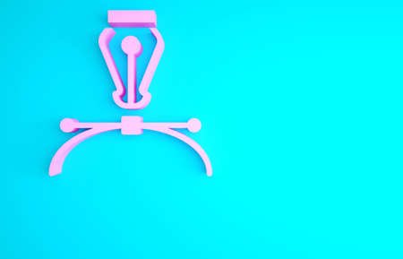 Pink Fountain pen nib icon isolated on blue background. Pen tool sign. Minimalism concept. 3d illustration 3D renderの写真素材