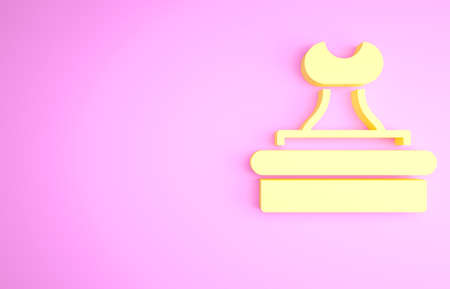 Yellow Stamp icon isolated on pink background. Minimalism concept. 3d illustration 3D renderの写真素材