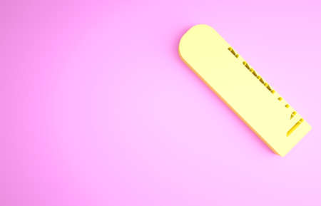 Yellow Ruler icon isolated on pink background. Straightedge symbol. Minimalism concept. 3d illustration 3D renderの写真素材