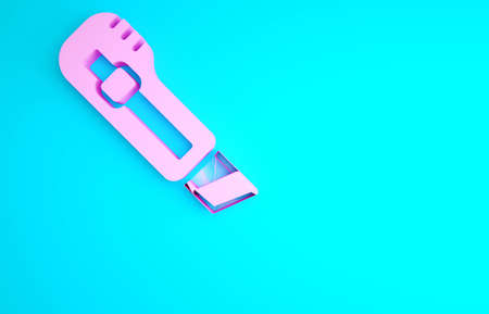 Pink Stationery knife icon isolated on blue background. Office paper cutter. Minimalism concept. 3d illustration 3D renderの写真素材