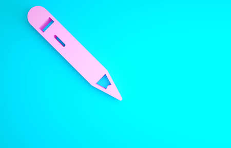 Pink Pencil with eraser icon isolated on blue background. Drawing and educational tools. School office symbol. Minimalism concept. 3d illustration 3D renderの写真素材